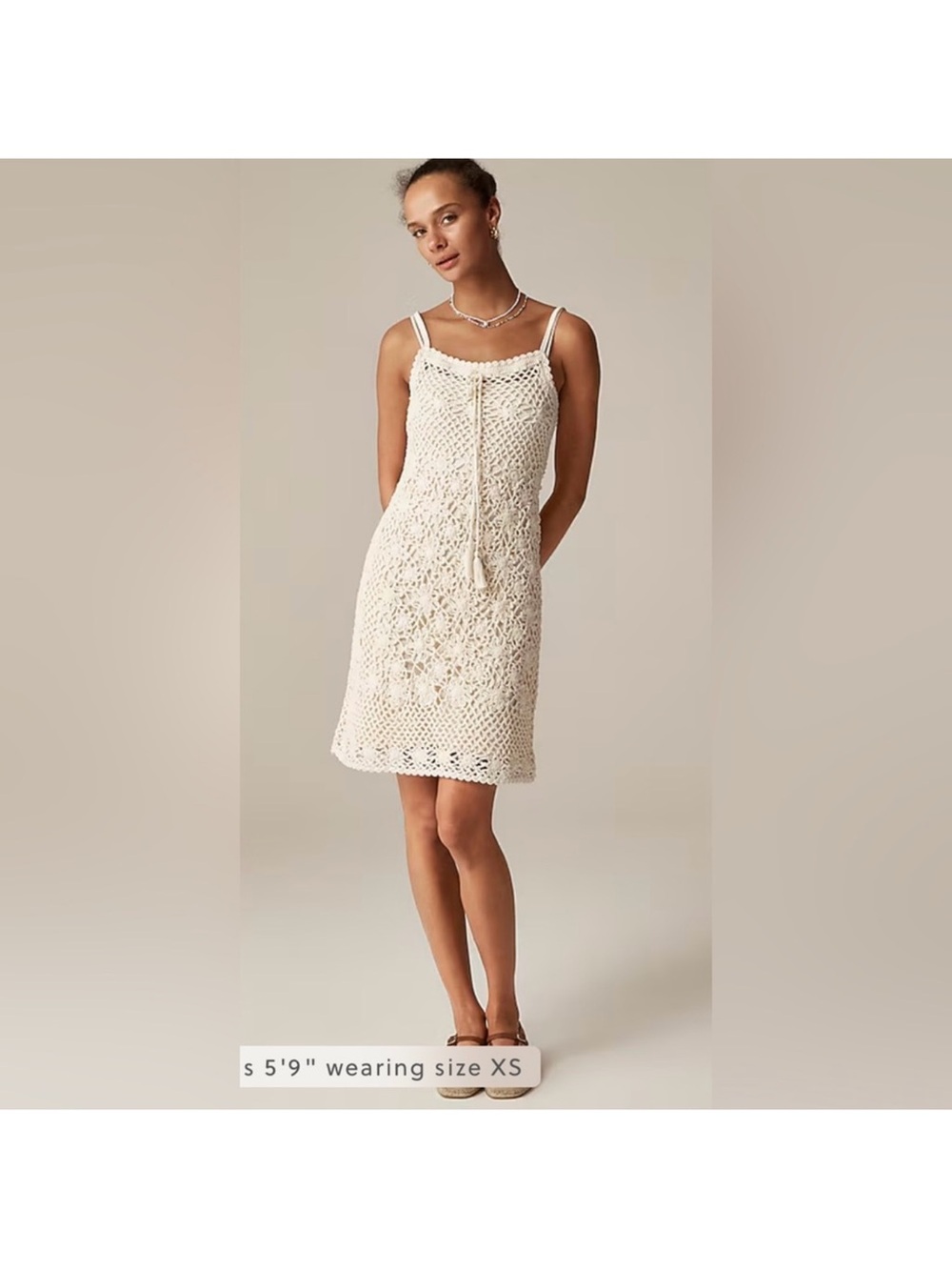 J Crew Natural Cotton Crochet Lined Dress